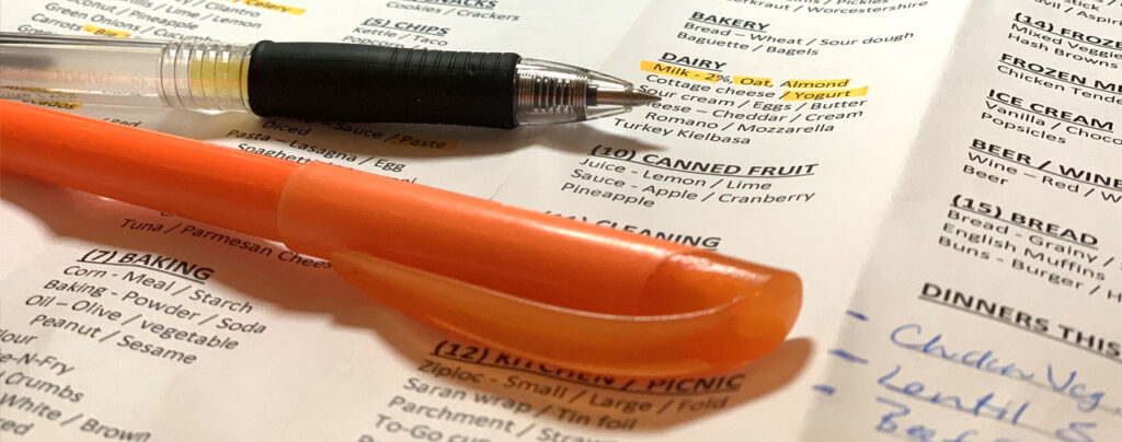 highlighted shopping list